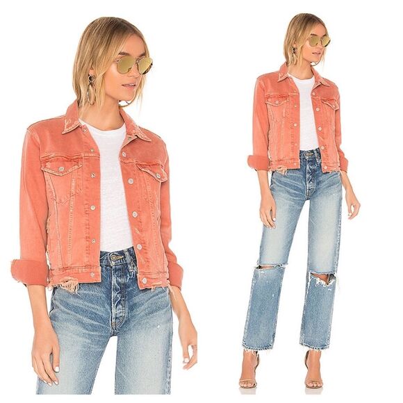 NWT AMO denim jean jacket Size M distressed rust coral Country Nashville Rodeo - Picture 1 of 16